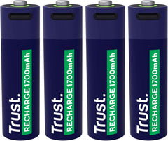 Trust Oplaadbare AA Batterijen USB-C, Ingebouwde USB-C Poort, 4-pak