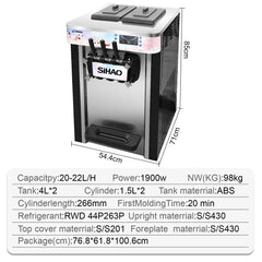 1900 W commerciële ijsmachine, 20-22 l/u, ijsmachine, 3 smaken, voor restaurantbars, bars, gezinnen (L20 jaar)