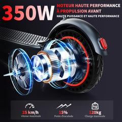 QnQ Elektrische step voor volwassenen, 8,5 inch opvouwbare step, 25 km autonomie, lekvrije honingraatbanden, bediening via app en led-display, accu 36 V, 7,5 Ah, motor 350 W, draagkracht 120 kg