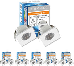 SIGMALED LIGHTING - Mini LED inbouwspot - 3W - dimbaar - Warm wit licht 3000K - 300 lumen - VIERKANT kleine led downlight - directe aansluiting 220V / 230V AC - 10 stuks (5 doos à 2 stuks)