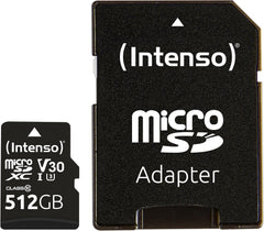 Intenso Professional MicroSDXC 512GB Geheugenkaart - V30 UHS-I U3 met SD-Adapter