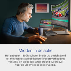 Dell S3422DW 34" WQHD (3440x1440) 21:9 1800R Gebogen Monitor, 100Hz, VA, 4ms, AMD Radeon FreeSync, Ingebouwde Luidsprekers, DisplayPort, 2x HDMI, 3x USB, 3 Jaar Garantie, Zilver