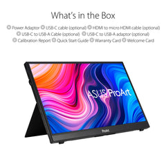ASUS ProArt PA148CTV Draagbare USB Touch Monitor 14 inch Full HD 1920 x 1080, Calman, 100% sRGB, Type-C USB, Micro HDMI, autorotatie, kickstand, statief sokkel, IPS, 16:9, ontspiegeld