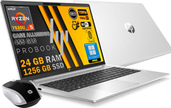 HP Probook 455 G10 Notebook, zilver van aluminium, RAM 24 GB, SSD 1256 GB, SSD, 15,6 inch, Full HD-display 15,6 inch, CPU Amd Ryzen 5 7530U met 4,6 GHz, vingerprint, Win11 Pro, wifi-muis