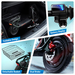 SISIGAD Elektrische Scooter 12 inch Elektrische Steppen Volwassenen Opvouwbare E Scooter met Afneembare Mand, E Roller 36V 7.8AH Batterij 25km/h Maxi Snelheid 300W Motor, Dubbele Rem & Licht
