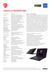MSI Katana 17 Gaming Notebook, 43,9 cm (17,3 inch) FHD, 144 Hz, Intel Core i7-13620H, 2x8GB RAM, 1TB SSD, RTX 4060 8 GB, Windows 11 Home, QWERTZ toetsenbord, zwart, B13VFK-269