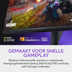 Alienware AW2725QF 27" 4K UHD (3840x2160) Gaming Monitor, 360Hz, Fast IPS, 0.5ms, NVIDIA G-SYNC Compatible, 95% DCI-P3, HDR600, Dolby Vision, USB-C, DisplayPort, 2x HDMI, 4x USB, 3 Jaar Garantie