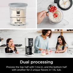 Ninja NC501 CREAMi Deluxe 11-in-1 ijs- en bevroren traktatiemaker voor sorbet, milkshakes, dranken meer, 11 programma's, met 2 XL Family Size Pintcontainers, Perfect Kids, Zilver, 2 liter