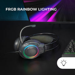 MARSGAMING MH124, Gaming Headset FRGB Rainbow, Ergonomisch Ontwerp, Flexibele Microfoon, Volumeregeling, Gaming Koptelefoon, Windows, Linux, Mac, PS4, PS5, Xbox One, Xbox Series X|S, Switch, Zwart