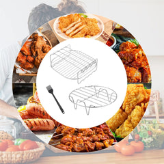 2 stuks heteluchtfriteuse-accessoires, roestvrij staal, gelaagd grillrooster en stoomerk, set voor dubbele mand, Air Fryer-accessoires, dehydratorrek met 4 grillstokjes + 1 olieborstel