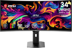 MSI MPG 341CQR X36 - Gaming Monitor 34 inch UWQHD (3440x1440, 1800R), 5ª gen QD-OLED, 360Hz, 0,03ms, HDR Customization, Adaptive-Sync, KVM, HDMI 2.1, DP 2.1, USB-C (98W PD), AI Vision, zwart