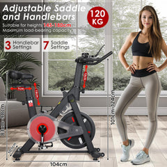 Hometrainer, fiets met magnetische weerstand, stille ergometer, hometrainer, fiets, lcd-monitor, verstelbaar stuur en zadel, spinning-fiets, indoor fitnessbike voor thuis, tot 120 kg