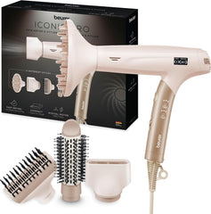 Beurer HC 150 FusionDry Pro Haardroger, ultralichte föhn met krachtige digitale motor, ergonomische inklapbare handgreep ideaal voor op reis, ionenfunctie voor glanzend haar, 4 stylingopzetstukken