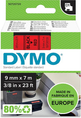 DYMO D1 Labeltape - 9 mm x 7 m - Zwart op Rood (S0720720)
