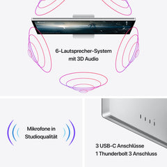 APPLE Studio Display Nanotexturglas 68,29cm 27Zoll Retina 5K 5120x2880 218ppi 600 Nits Neigungsverstellbarer Standfuss