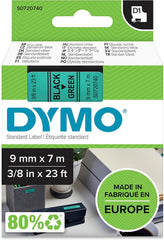 DYMO D1 Labeltape 9 mm x 7 m - Zwart op Groen (S0720740)