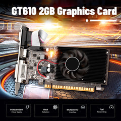 Bewinner GT610 grafische kaart, 2 GB, DDR3, 64 Bits, HDMI DVI VGA Desktop Videokaart, PCI Express X16 Computer Grafische Kaarten voor Desktop Computer Gaming Gpu