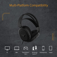 ASUS TUF Gaming H1 Wired Headset (Discord Certified Mic, 7.1 Surround Sound, 40mm Drivers, 3.5mm, Lightweight, For PC, Switch, PS4, PS5, XBOX One, XBOX Series X , S, and Mobile Devices)- Black